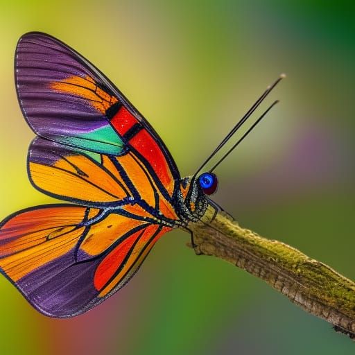 Fluorescent Butterfly on Tropical Leaf: Wildlife Portrait
