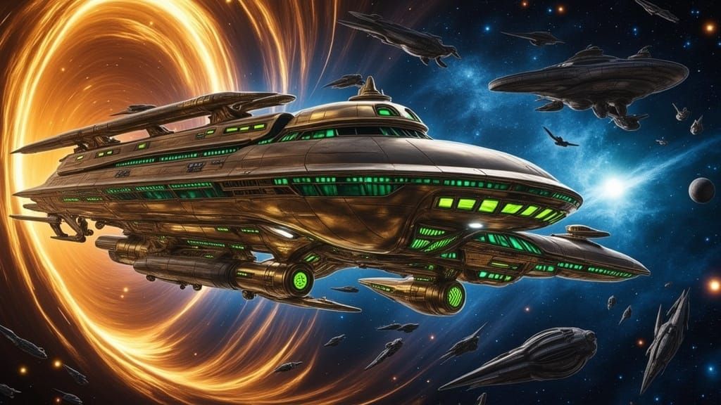 Cosmic Starship Emerges from Portal in Photorealistic Glory