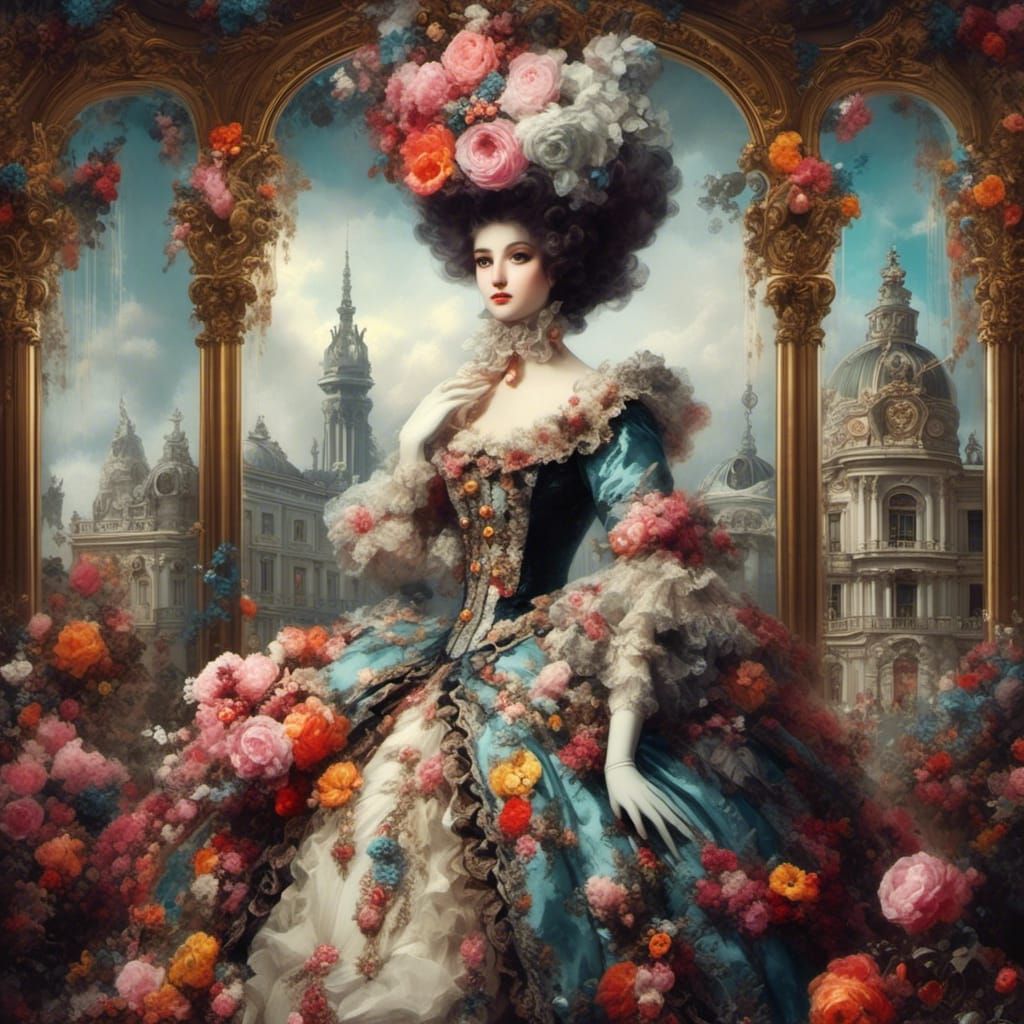 Rococo Lady in Gothic Neo-Pop Art Style