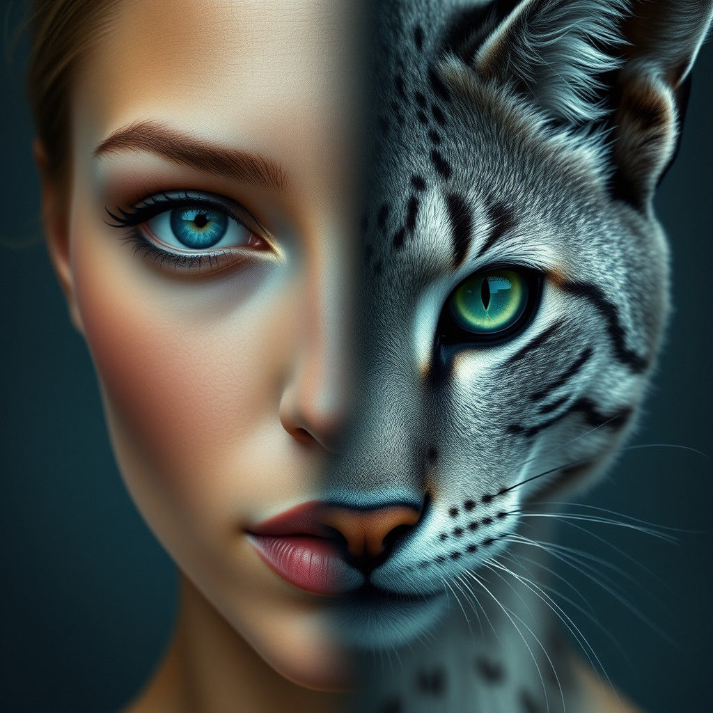 Mesmerizing Juxtaposition: Woman and Feline Portrait