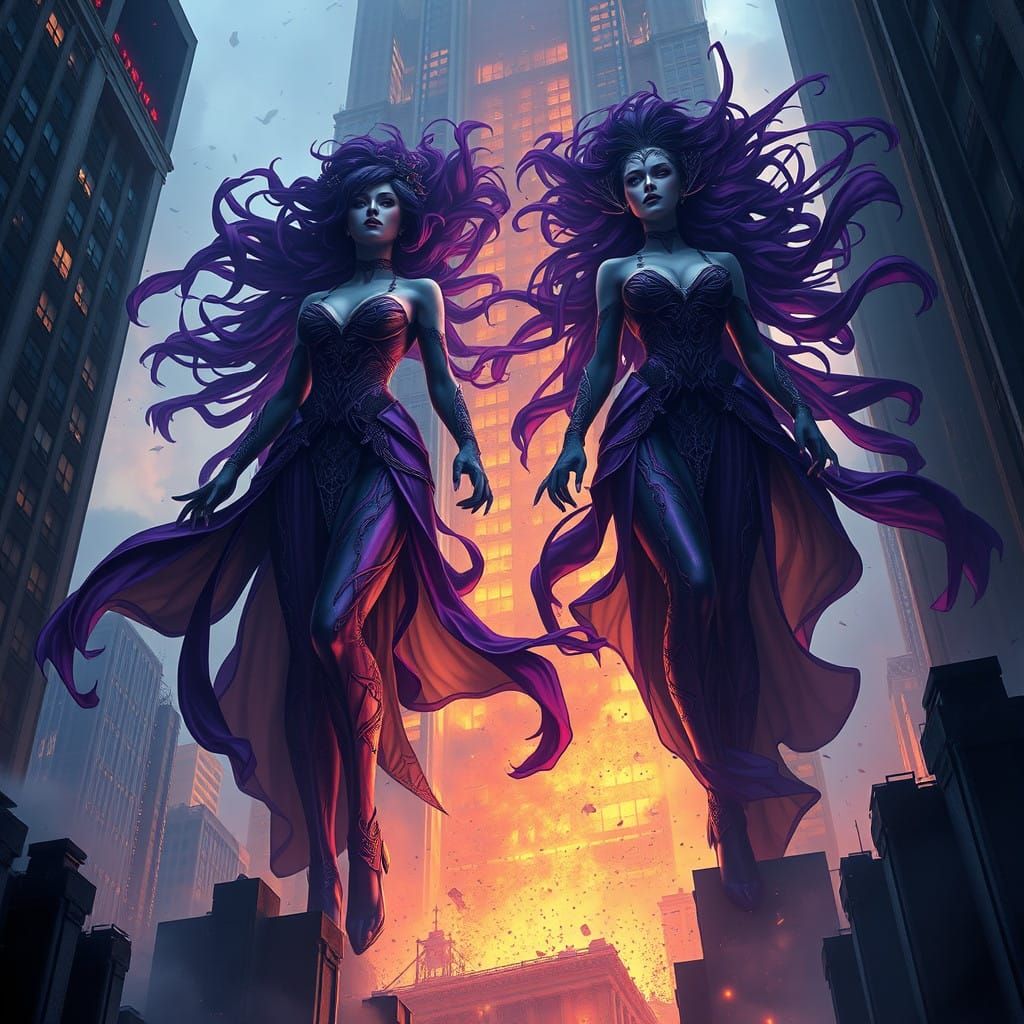 Gigantic Women Squeeze Through City Skyscrapers