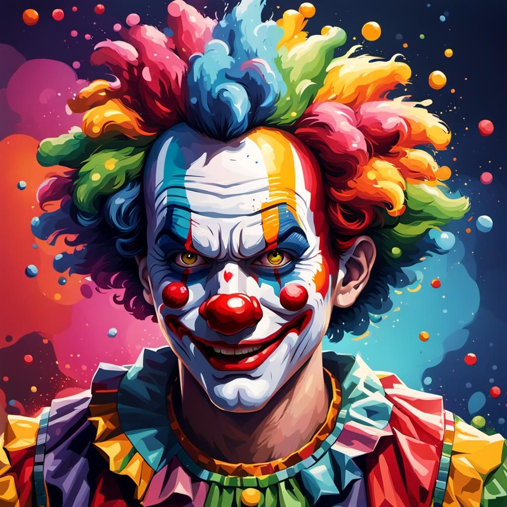 Hyperrealistic Pixelated Clown Splash Art
