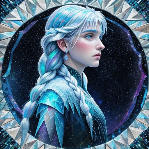 Cosmic Frozen Mosaic in Mixed Media Style