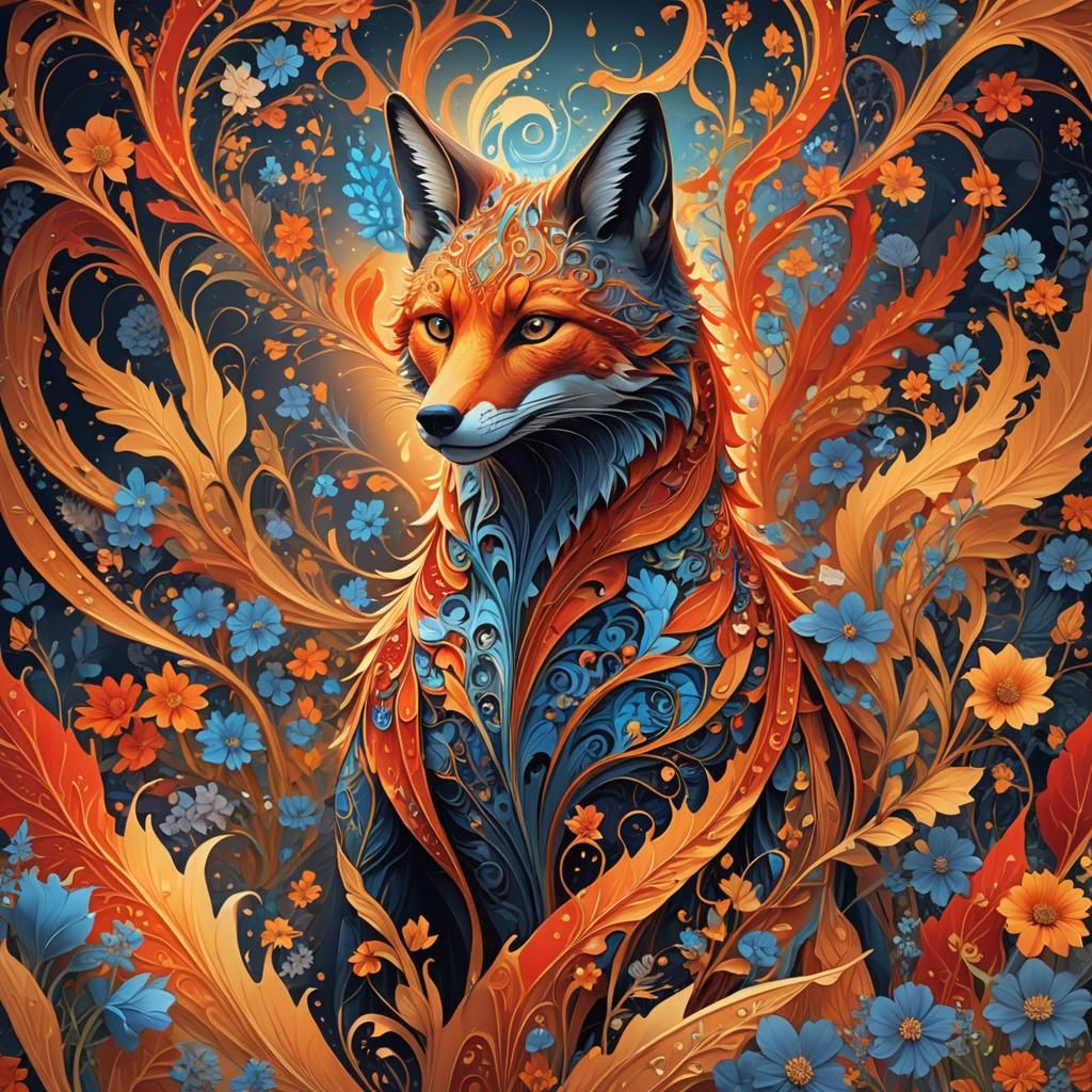 Mystical Fox Figure in Abstract Fractal Art