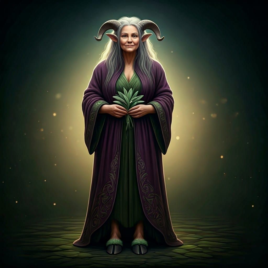 Whimsical Satyress in Dark Purple Robes