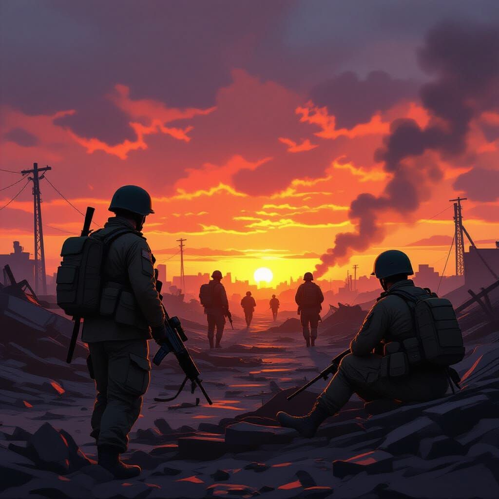 Battlefield Sunset Inspired by Dramatic Post-Apocalyptic Art