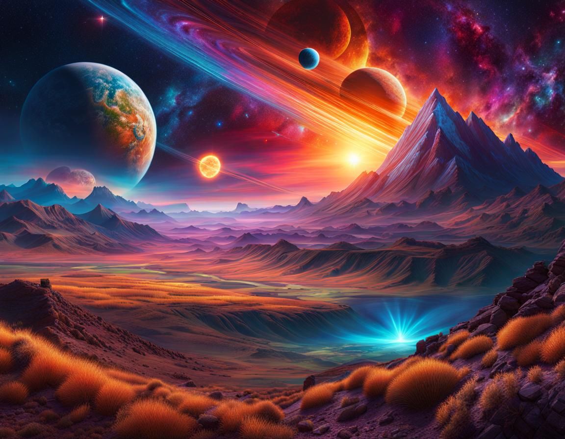 Planet Altair: Holographic Cosmic Plains Illustration
