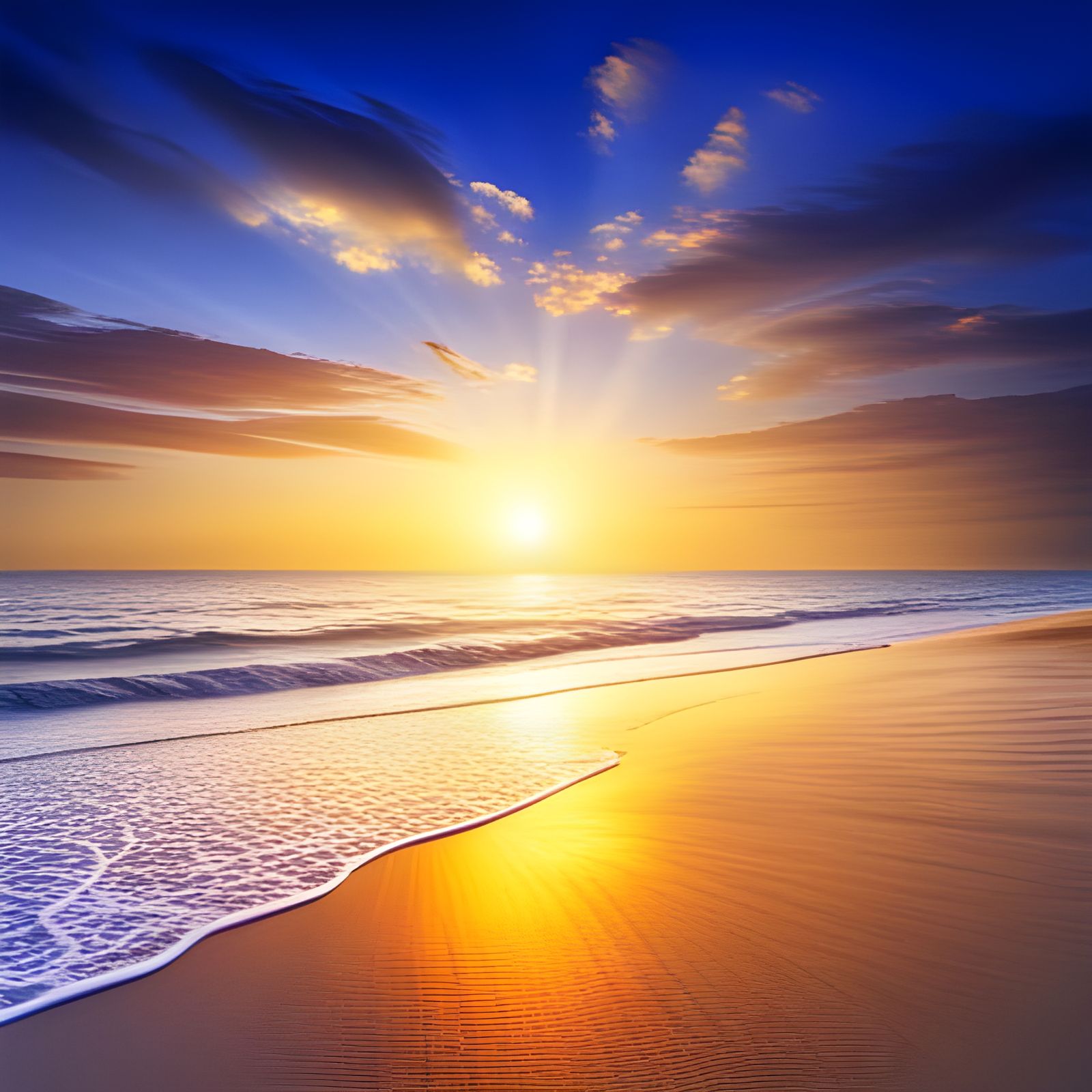 Golden Beach Sunset: Photorealistic Postcard View