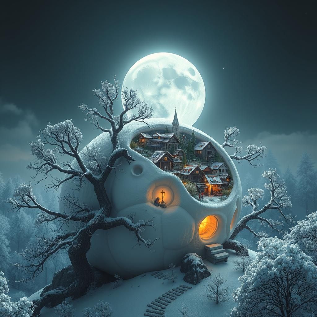 Giant Pearl Snail Village in Snowy Landscape