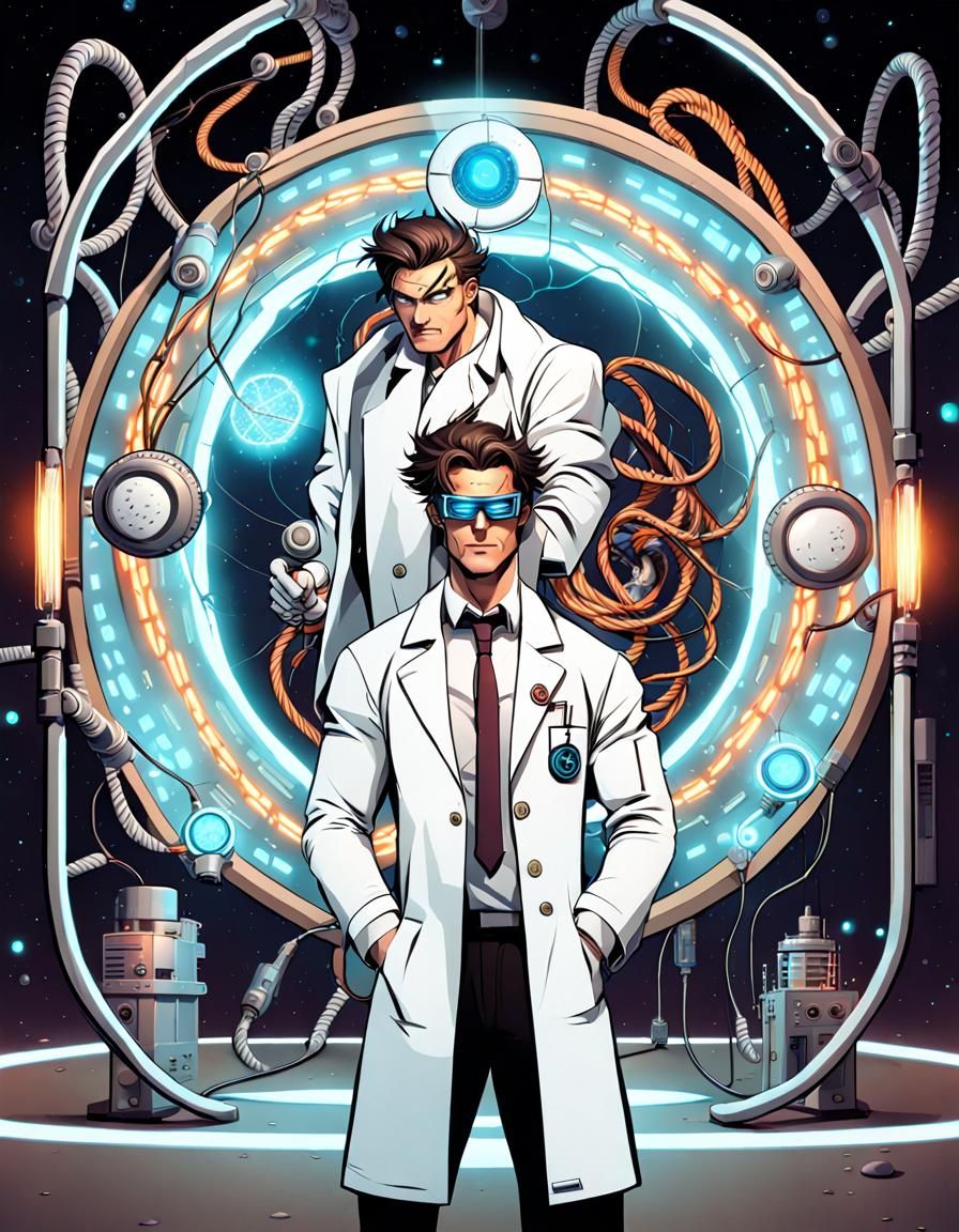 Scientist and Floating Head in Sci-Fi Portal