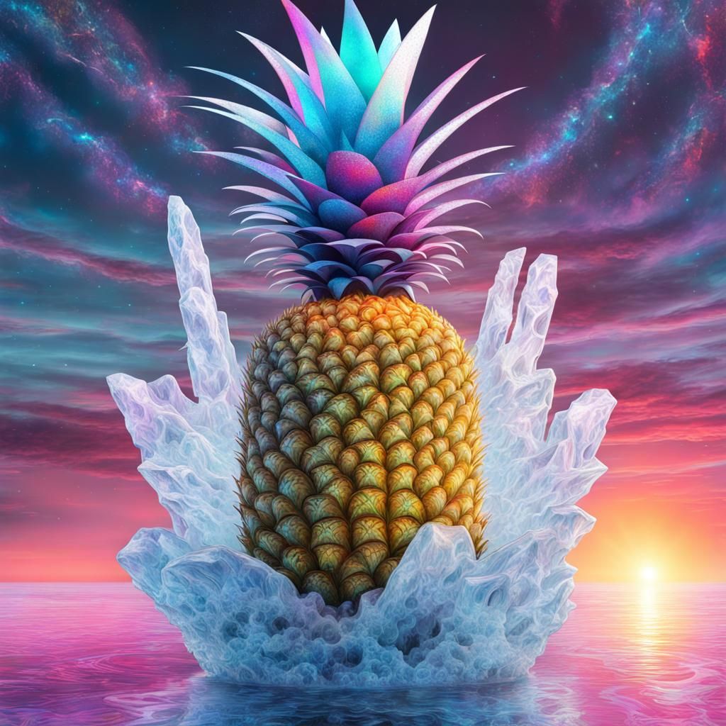 Surreal Ice Pineapple Sculpture in Mixed Media