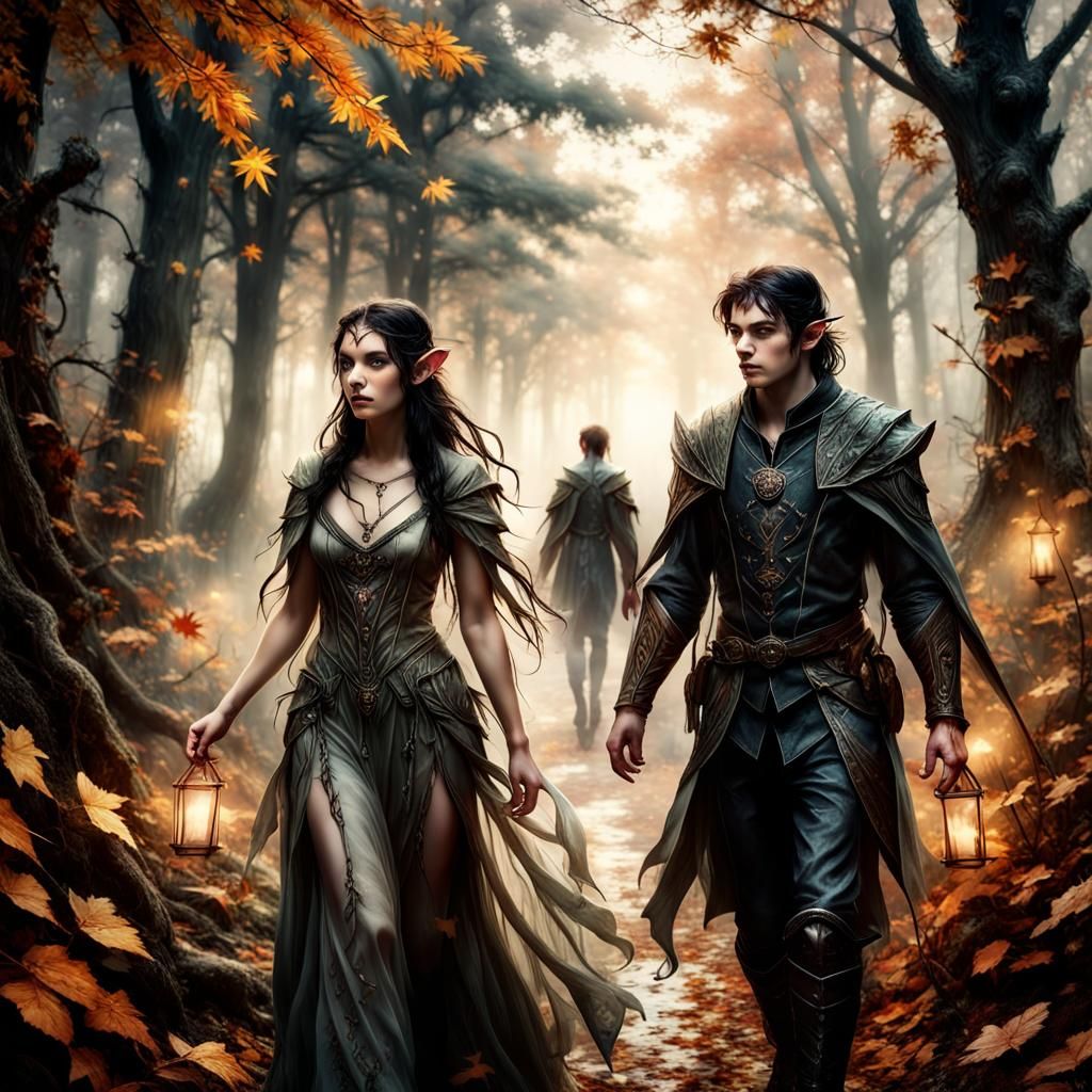 Elven Friends in Enchanted Autumn Woods