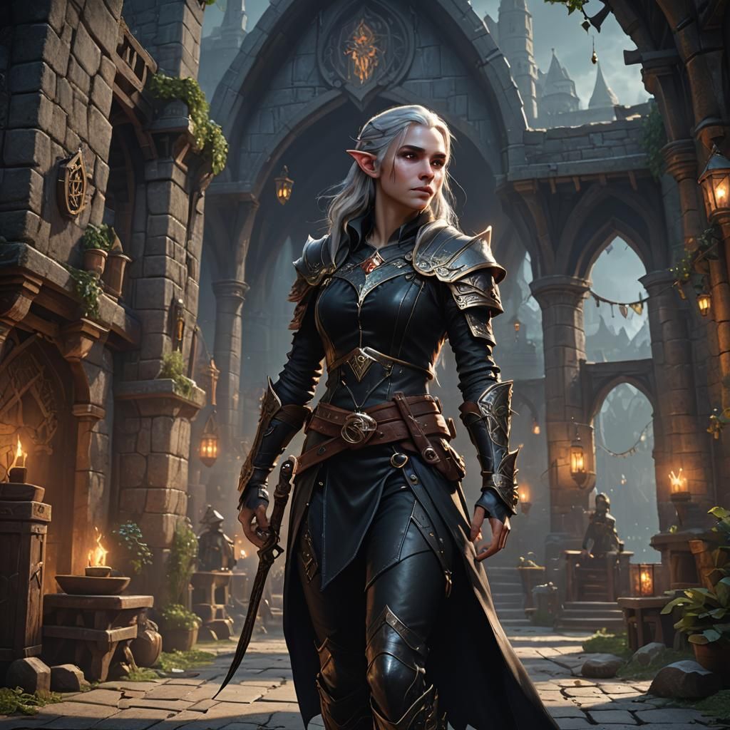 Elf Bard in Black Leather: Fantasy Art