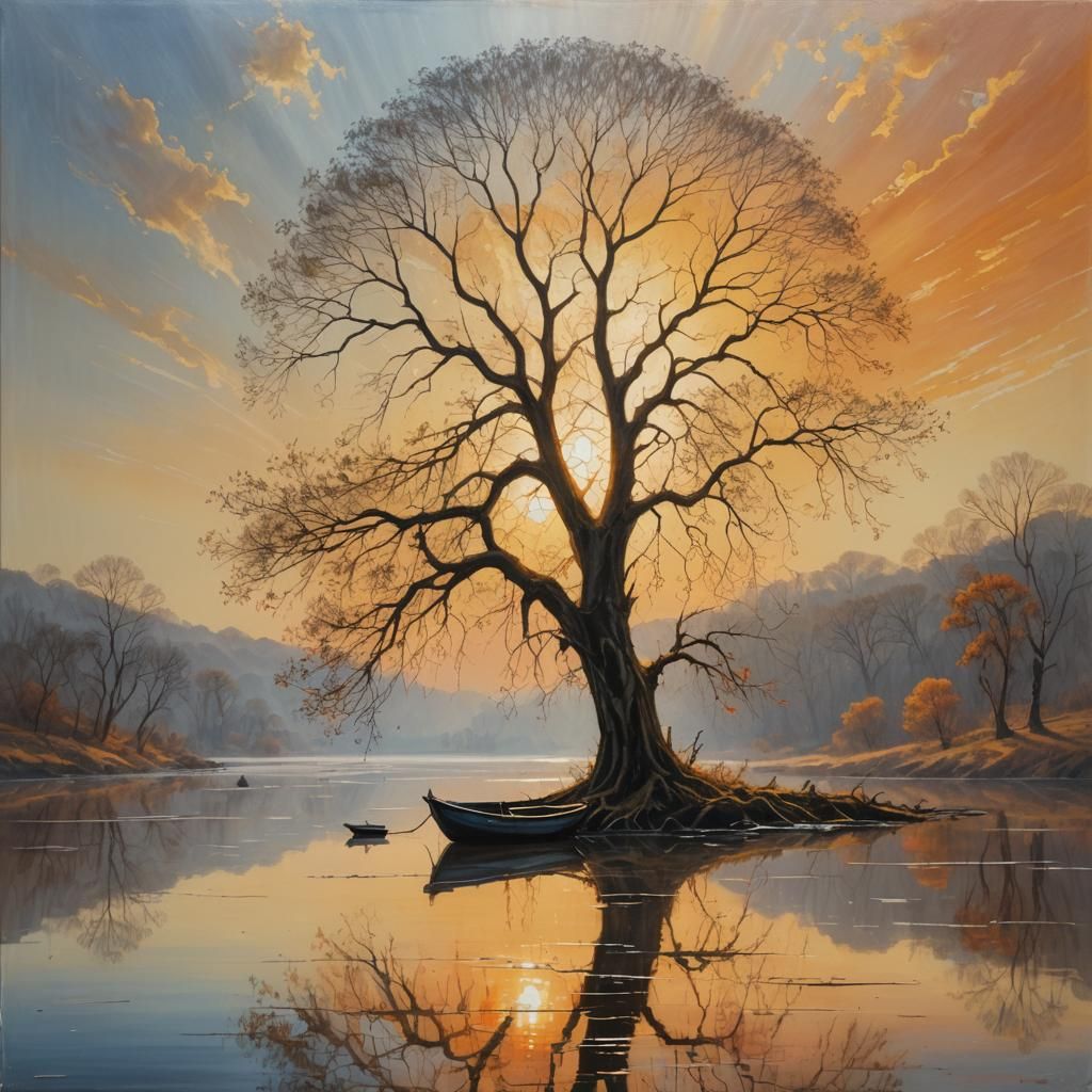 Orinoco River Sunrise: Oil Painting in Triadic Colors