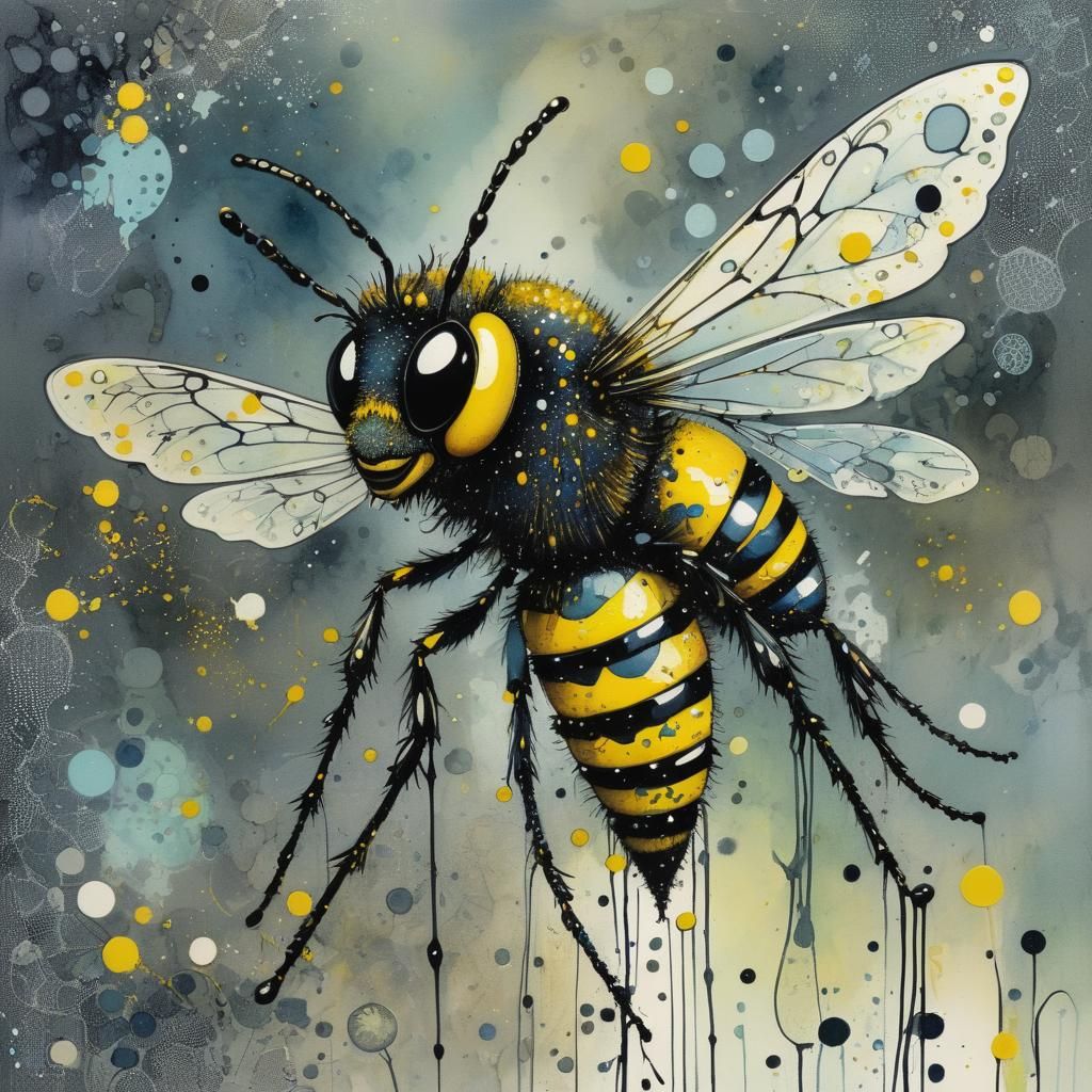 Whimsical Bee in Contemporary Pointillism Fantasy