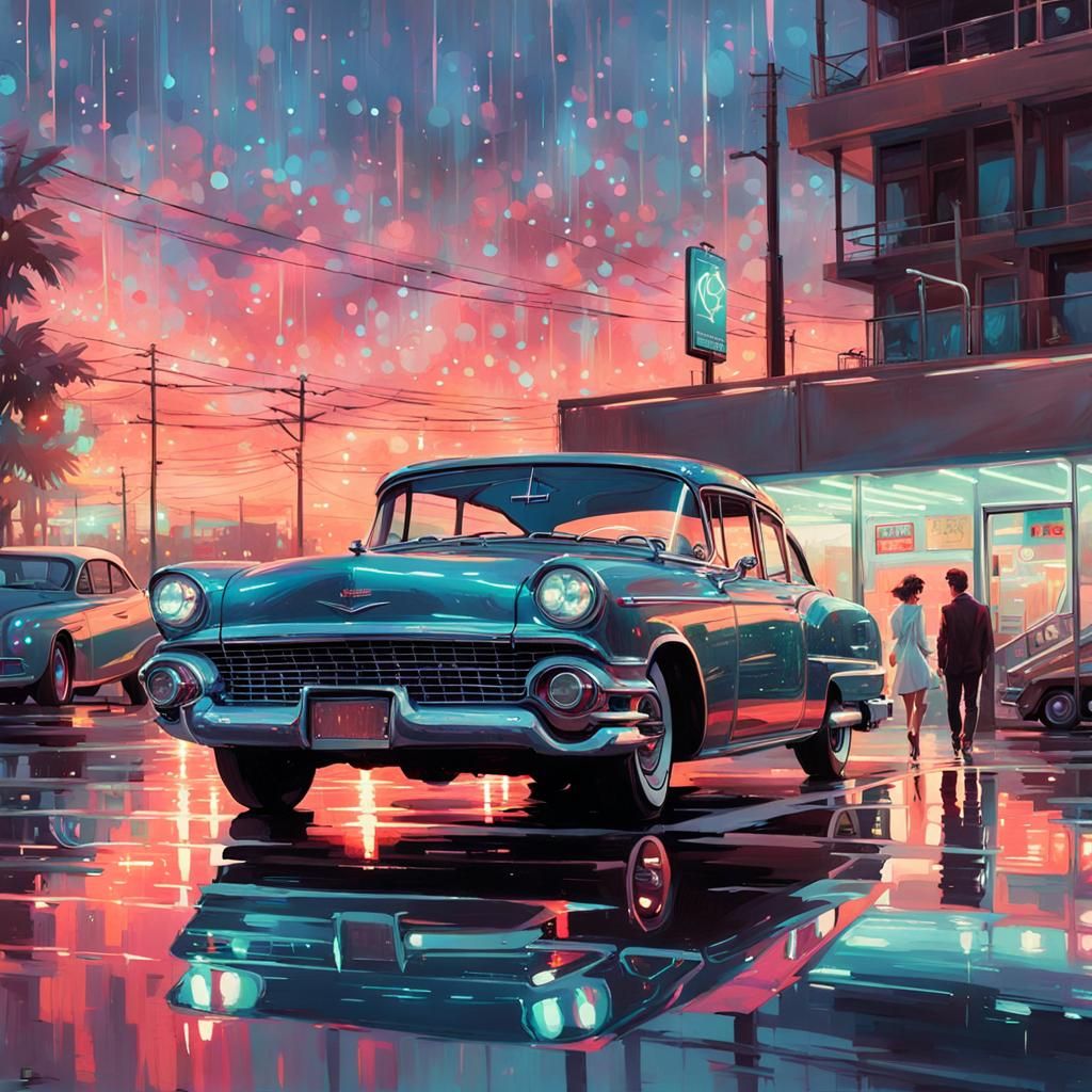 Dew Drops on Car in Iridescent Celestial Style