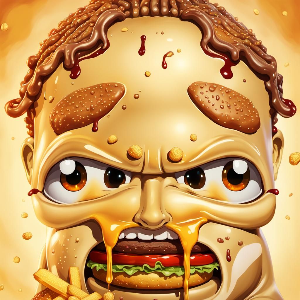 Big Buddha Eats a Hamburger: Realistic Digital Art