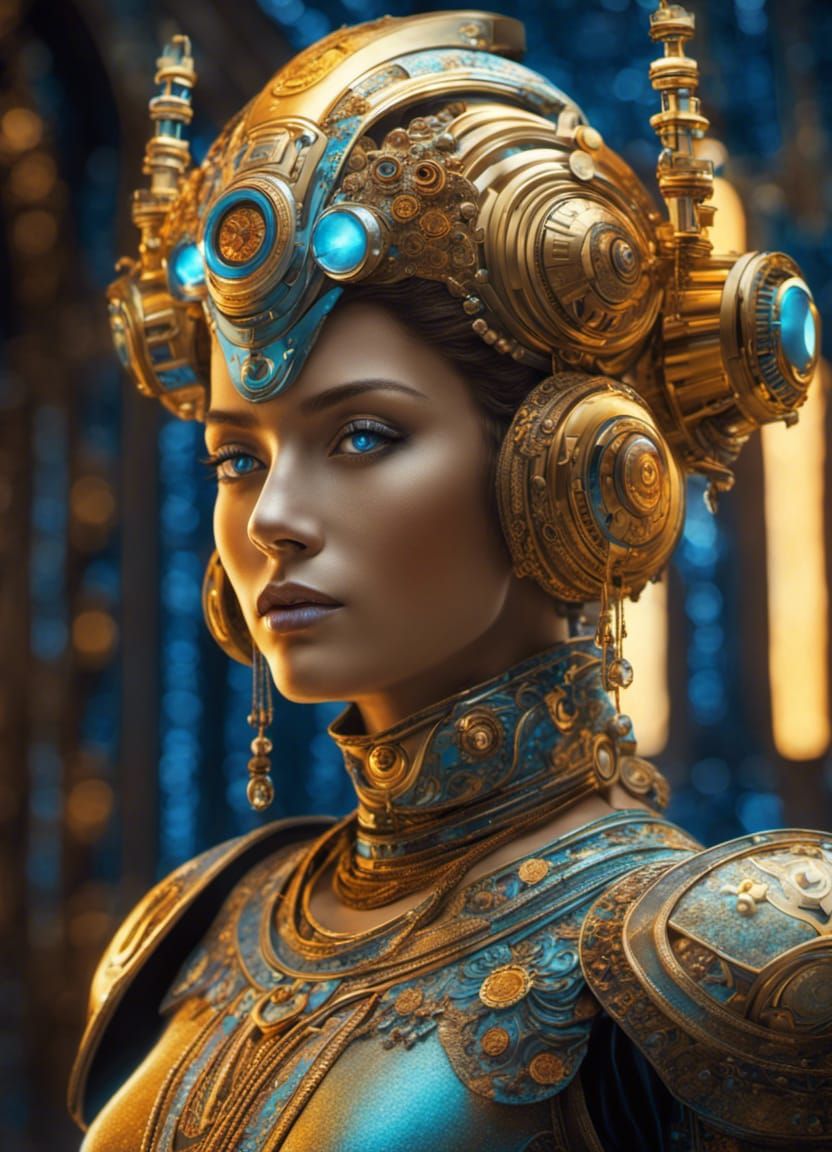 Art Deco Robot Woman Portrait in 8K