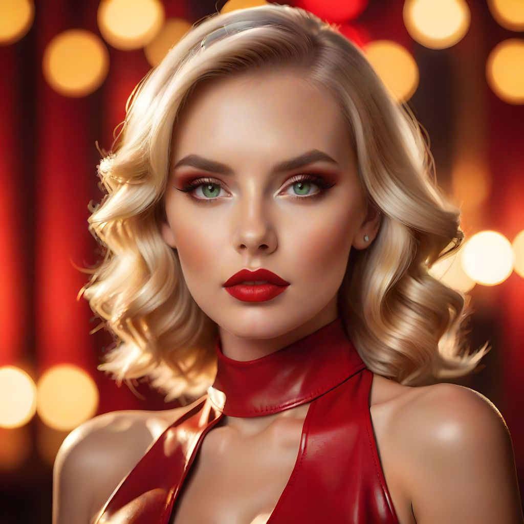 Glamorous Woman in Red Leather, Cinematic Portrait