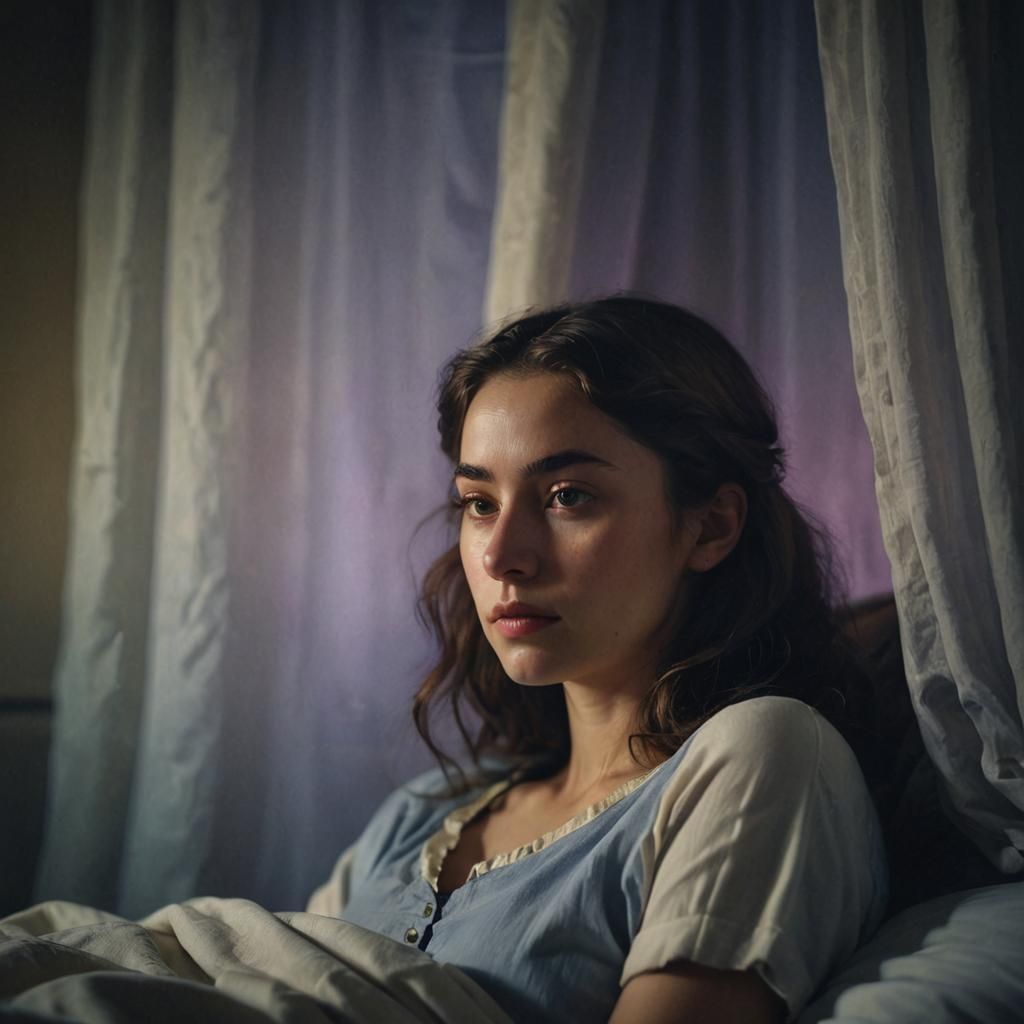 Young Woman Lost in Thought by Gentle Moonlight