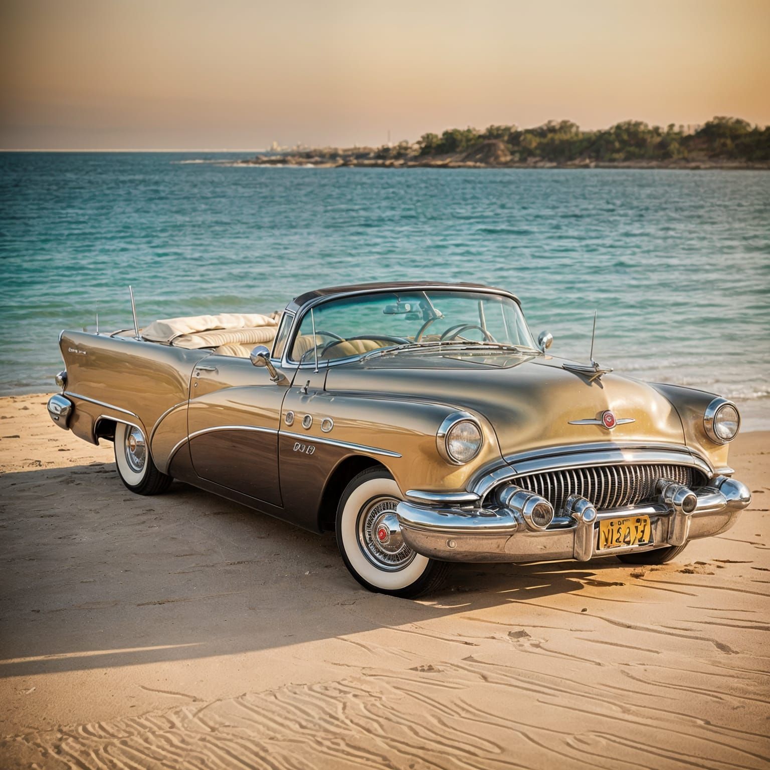 Golden 1955 Buick Roadmaster Convertible on Beach