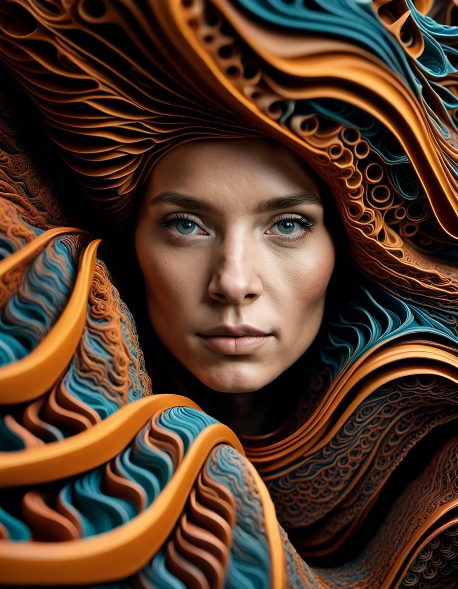 Striking Close-Up Portrait with Abstract Vector Elements