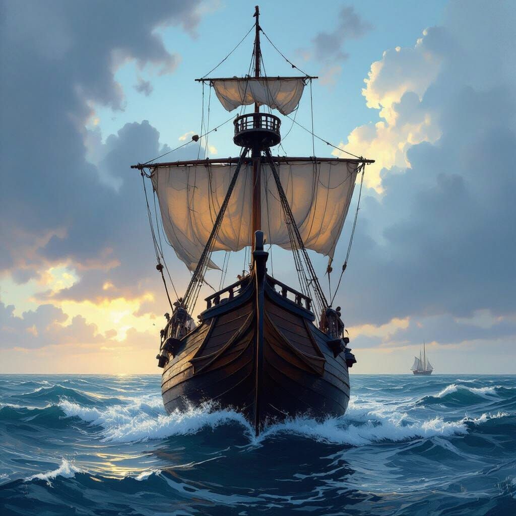 15th Century Caravel Ship Prow Head-On View