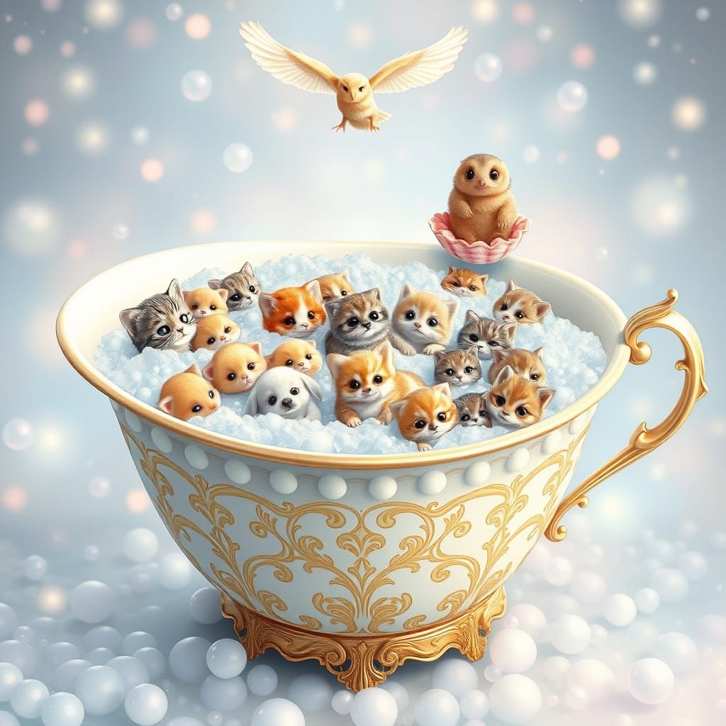 Enchanted Wonderland with Whimsical Creatures in a Dreamy Te...