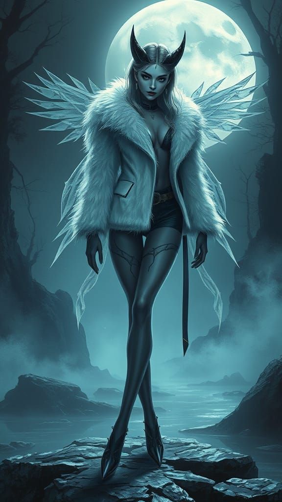 Ethereal Dark Fantasy Goddess in Moonlit Whimsy