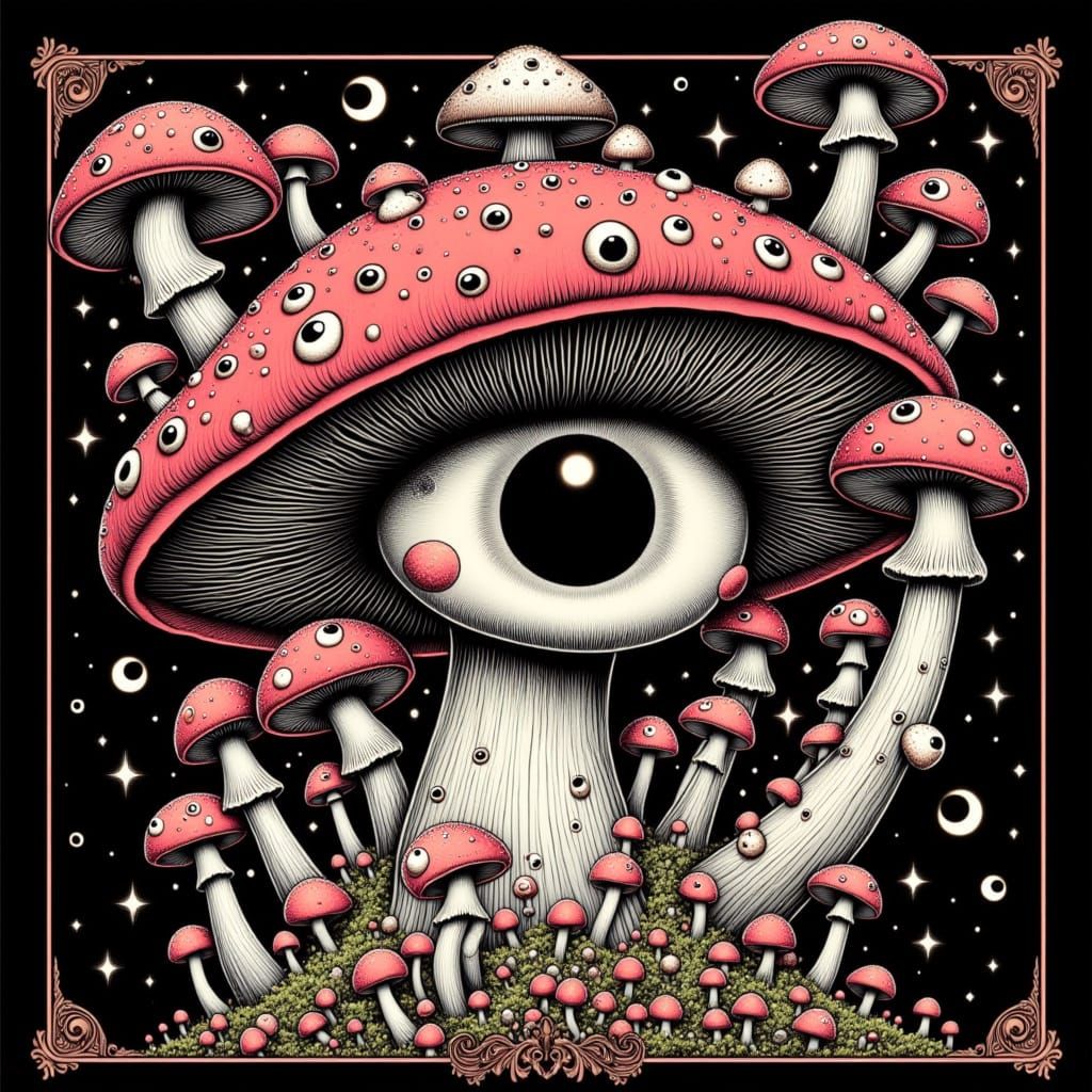 Art Nouveau Fungi Punk Rock Crazy Mushroom