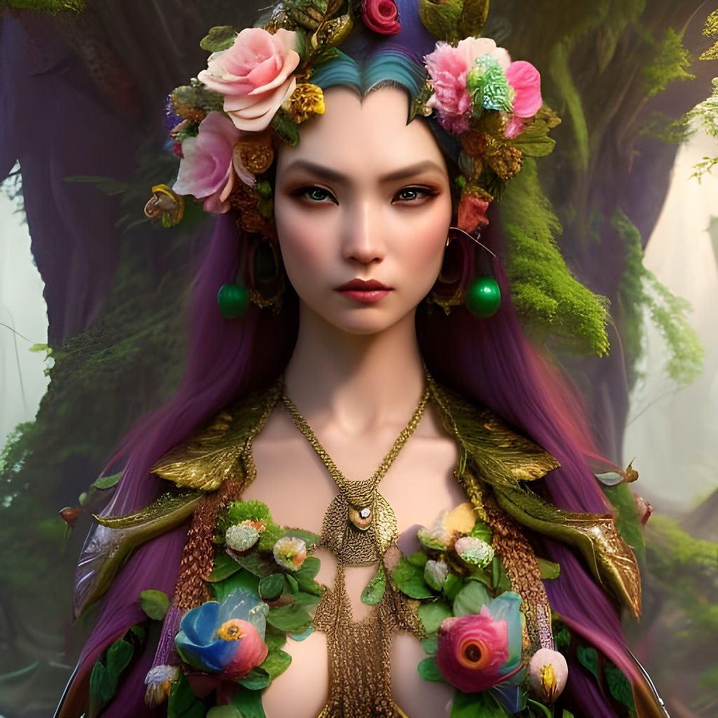 Elf Girl Portrait in Dense Forest, Detailed Matte Painting
