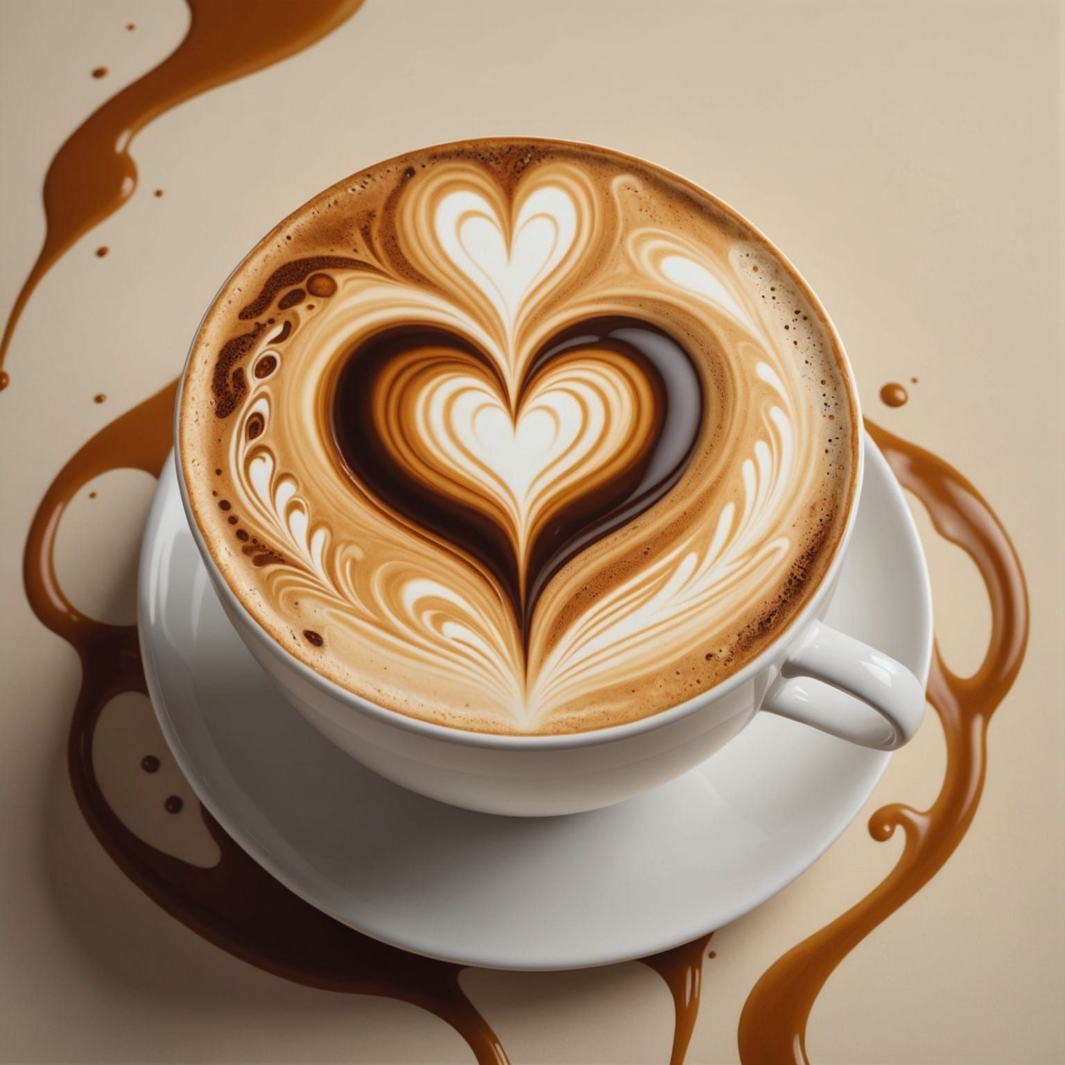 Latte Art Heart in Salvador Dali Surrealism Style