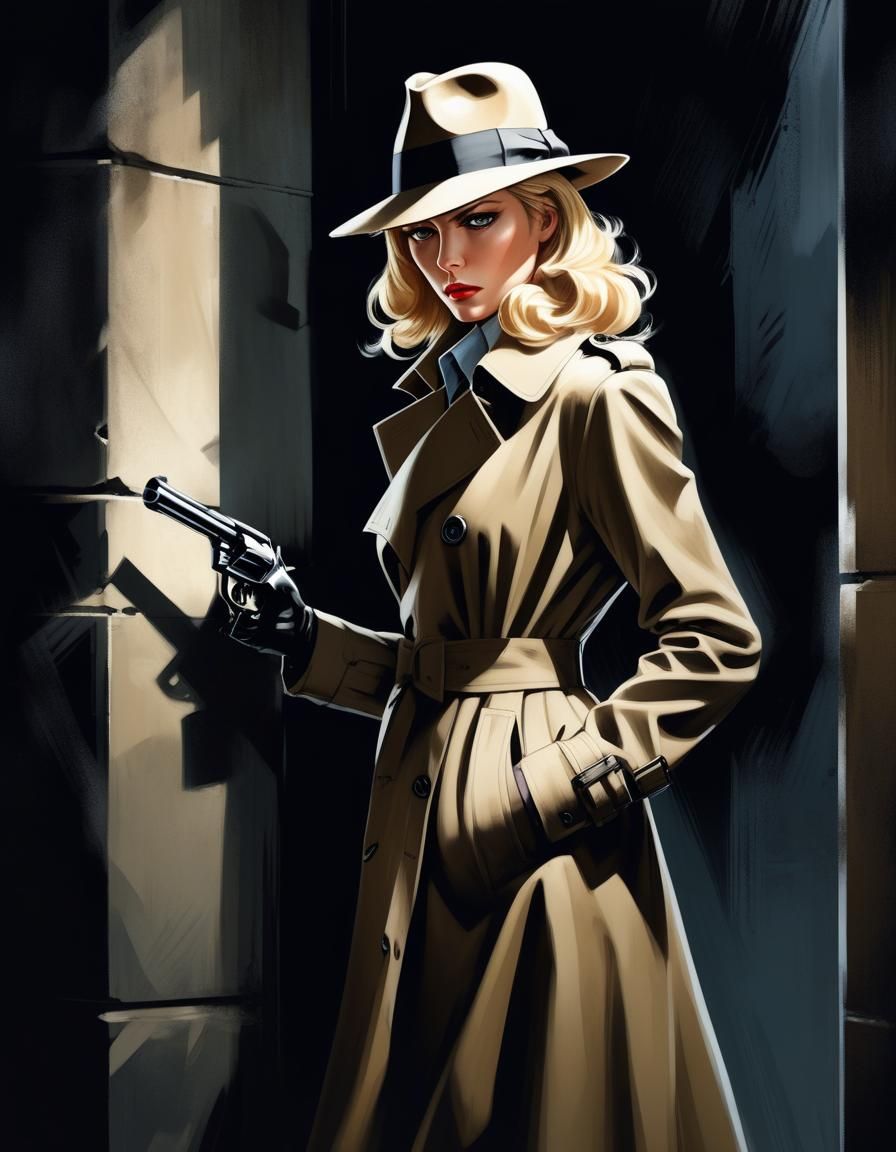 Noir Detective Peeks Around Corner, Anime Art Style