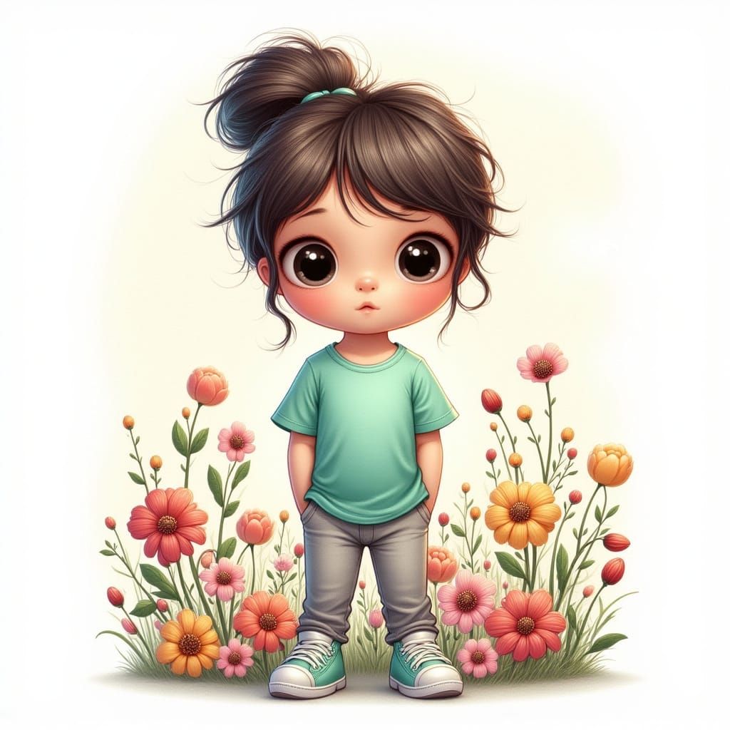 cartoon character, full-body portrait of an adorable girl wi...