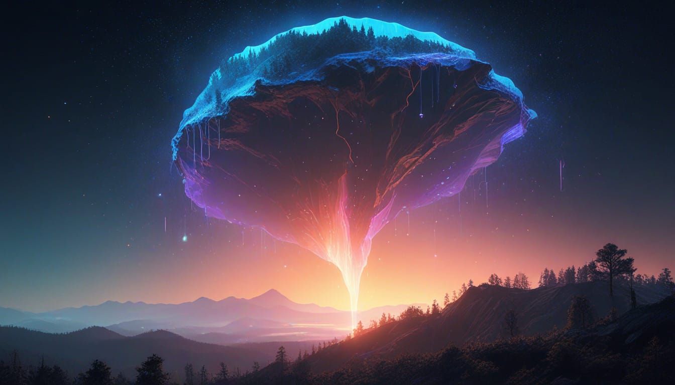 Ethereal Landscape in Quantum Flux, with Enchanted Forest an...