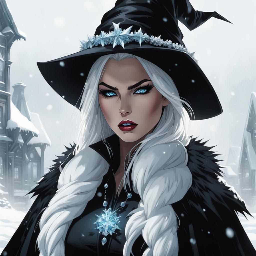 Icy Winter Witch in Comic Book Style