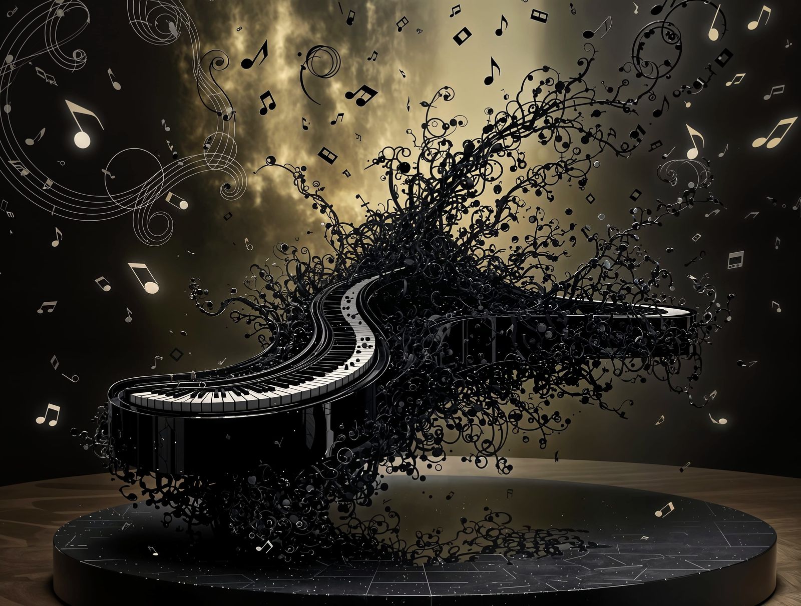 Surreal Grand Piano Keyboard Sound Wave