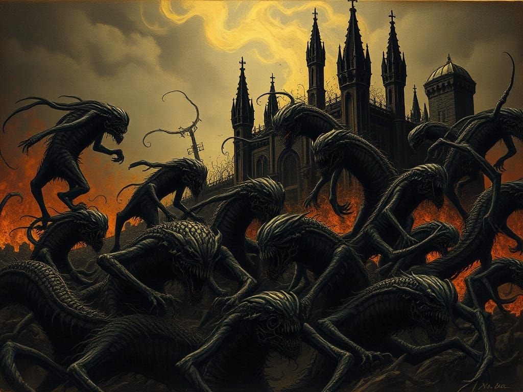 Twisted Horde in Dark, Gothic Ruins