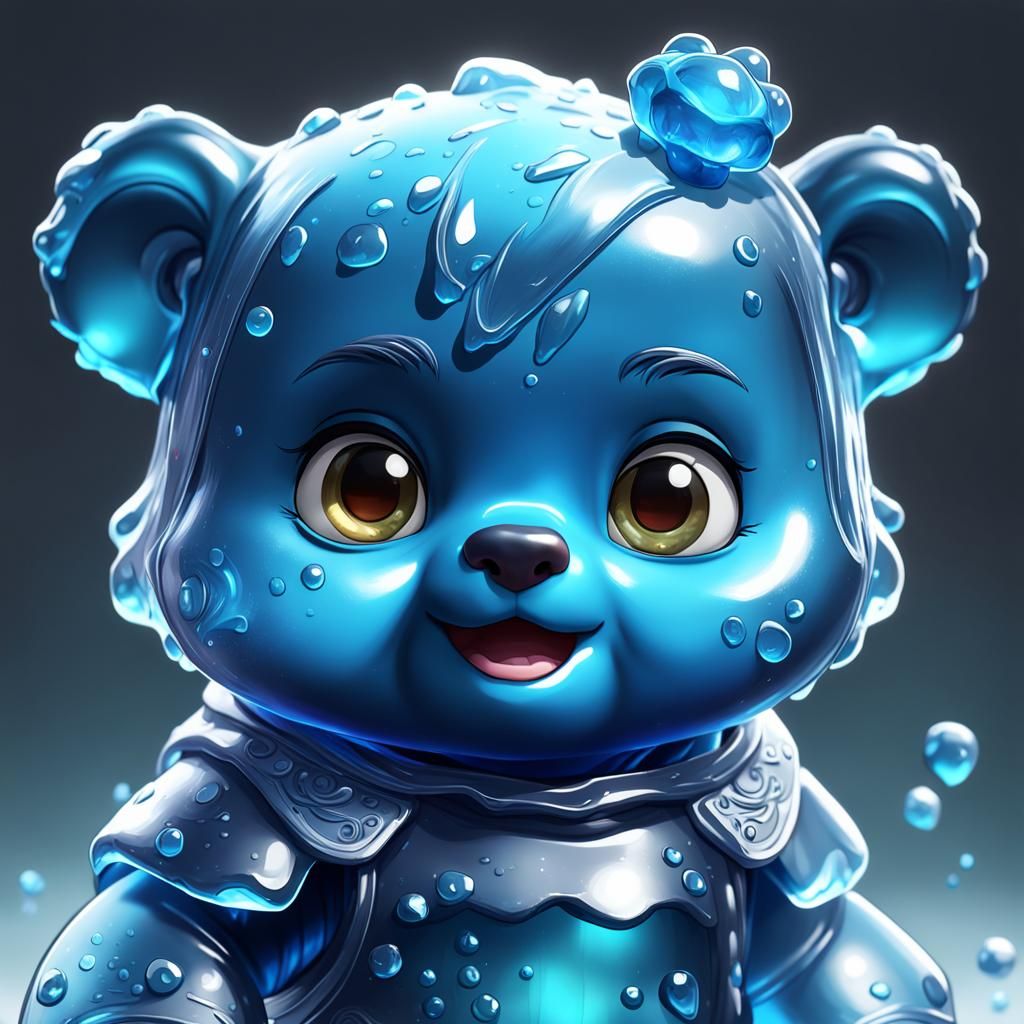 Chibi Blue Gummy Bear Portrait in Hyperdetailed Style