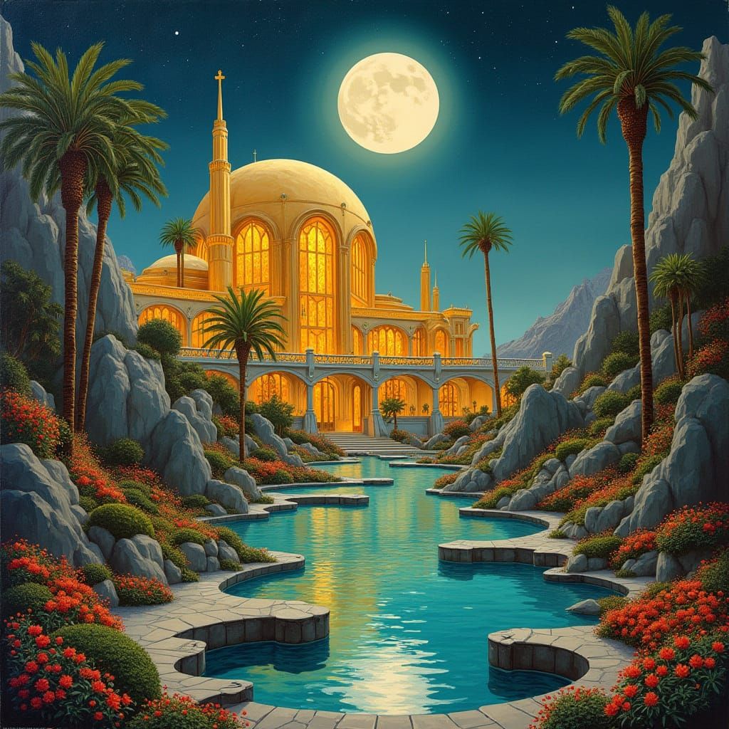 Art Deco Lunar Colony in Neo-Impressionist Style