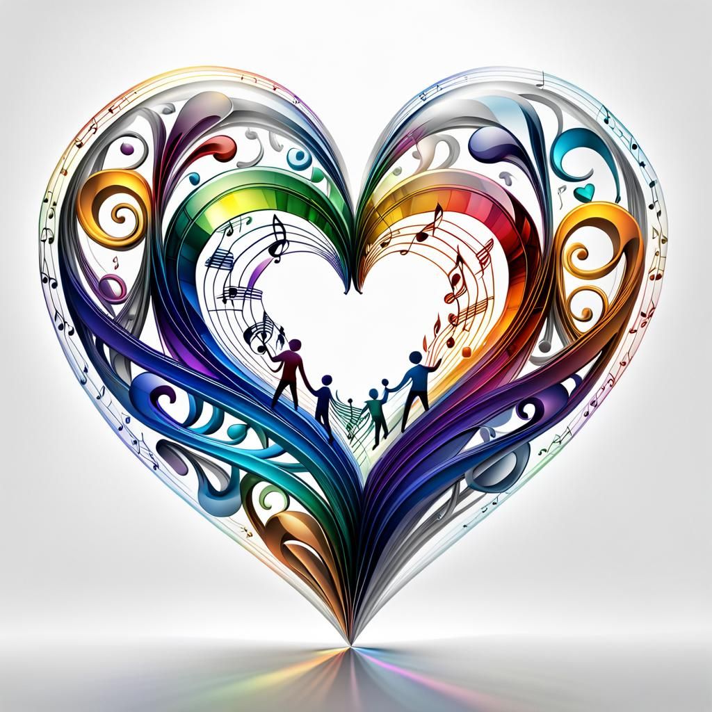 Pride and Unity: Glass Heart with Musical Notes