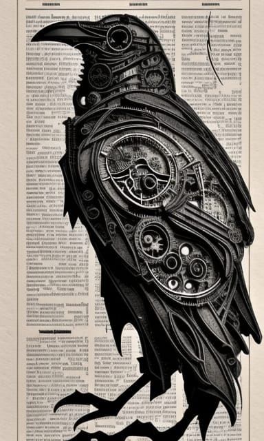 Steampunk Mechanical Raven Blueprint Album Cover