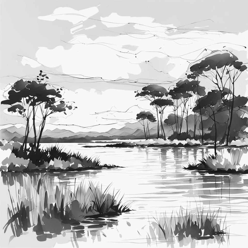 Minimalist Sketch of Islands Over Water