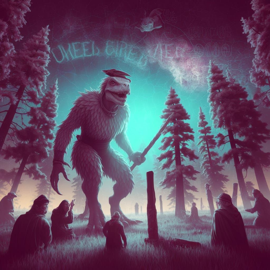 Feathered Dinosaur Wizard with Occult Symbols