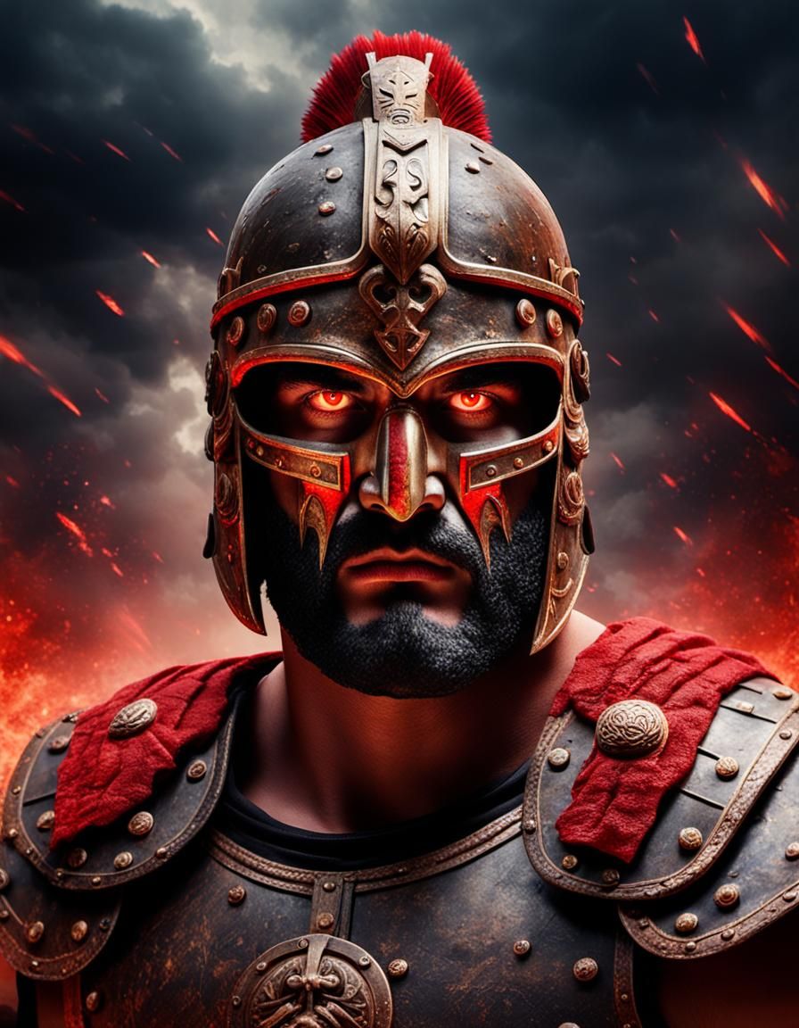 Roman Gladiator God Portrait with Glowing Eyes