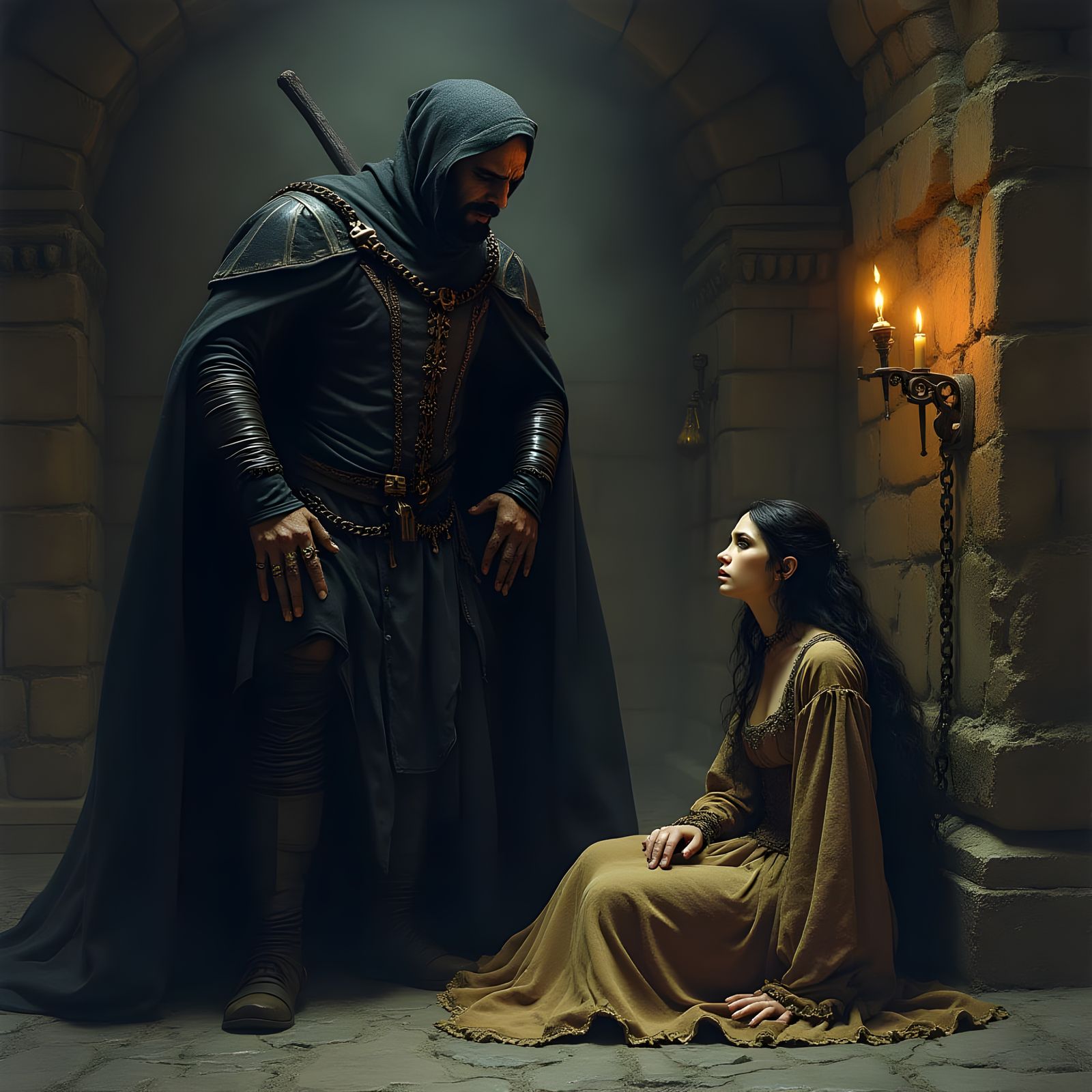 Hunchback of Notre Dame. Frollo and Esmerelda prison scene.