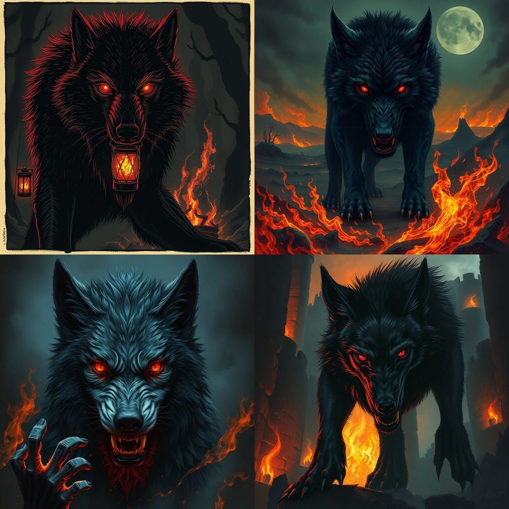 Werwolf in Dark, Fiery Horror Scene