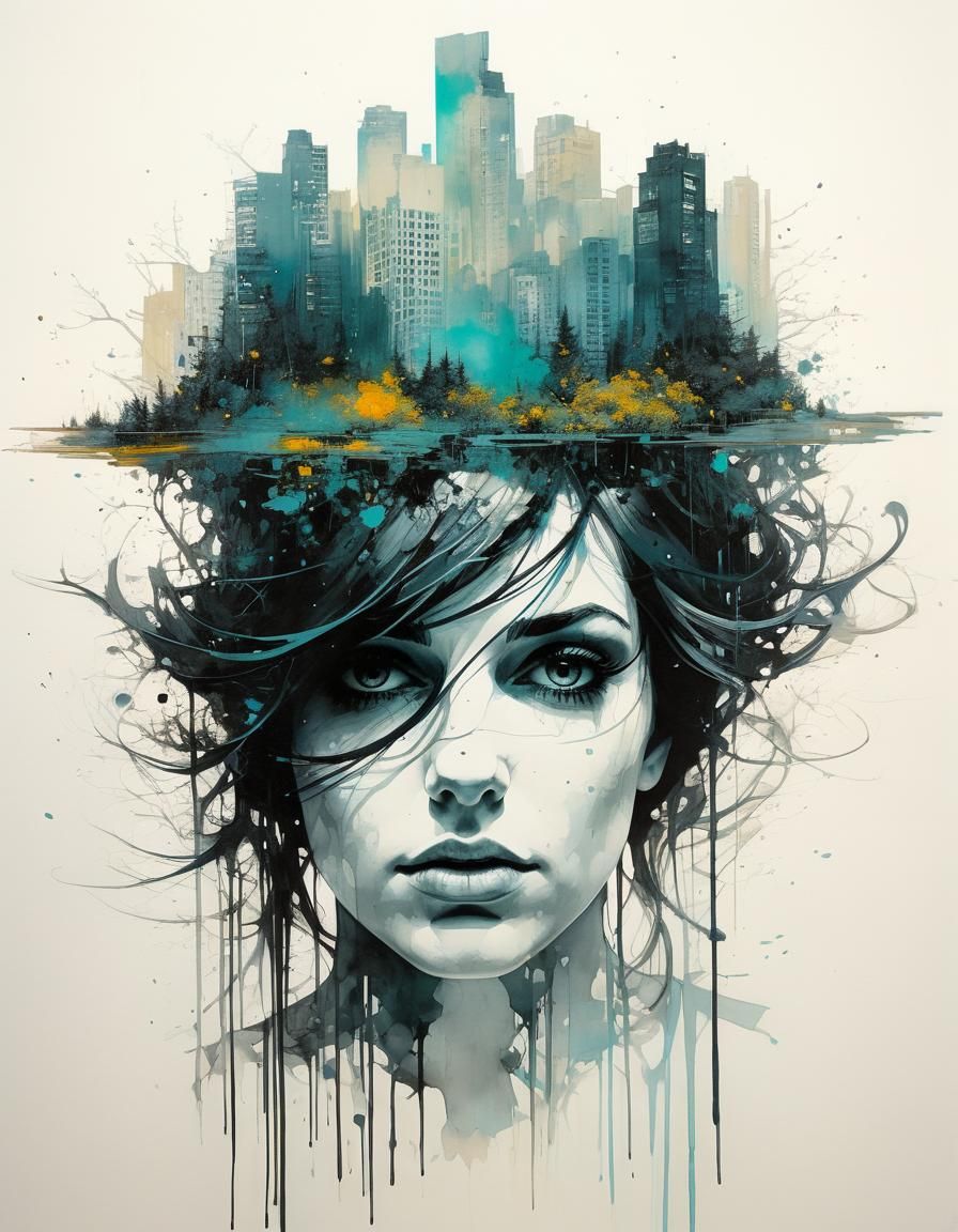 Surreal Double Exposure City Forest Portrait