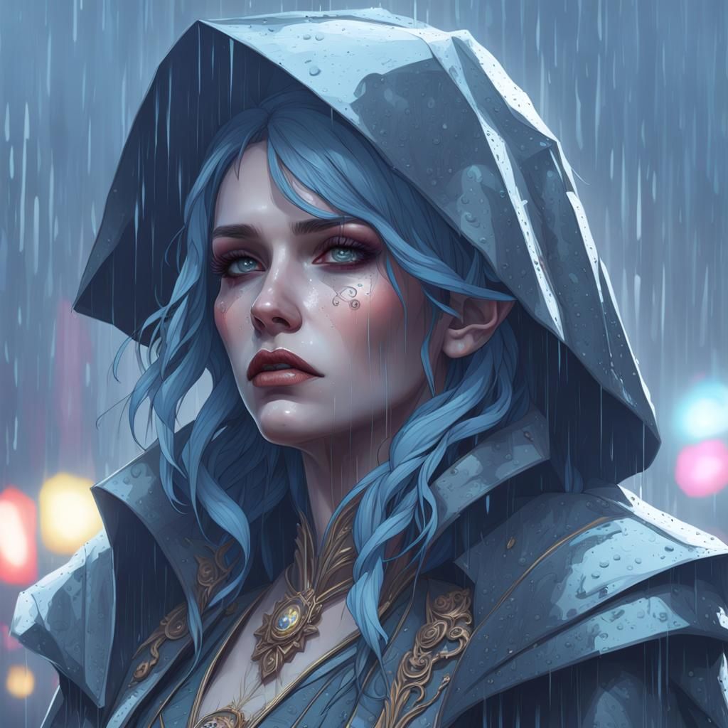 High Gothic Portrait of Sadness Under Rain