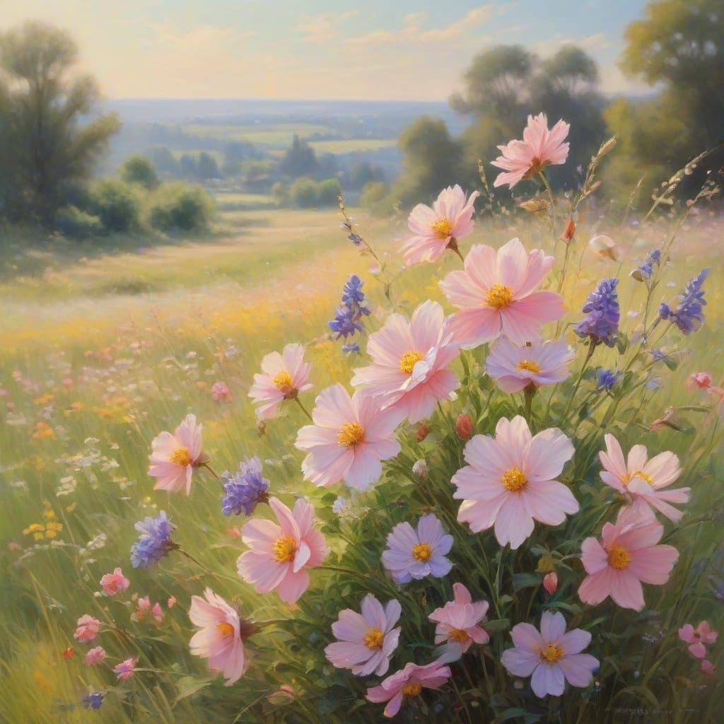 Flowers in blue and pink colors